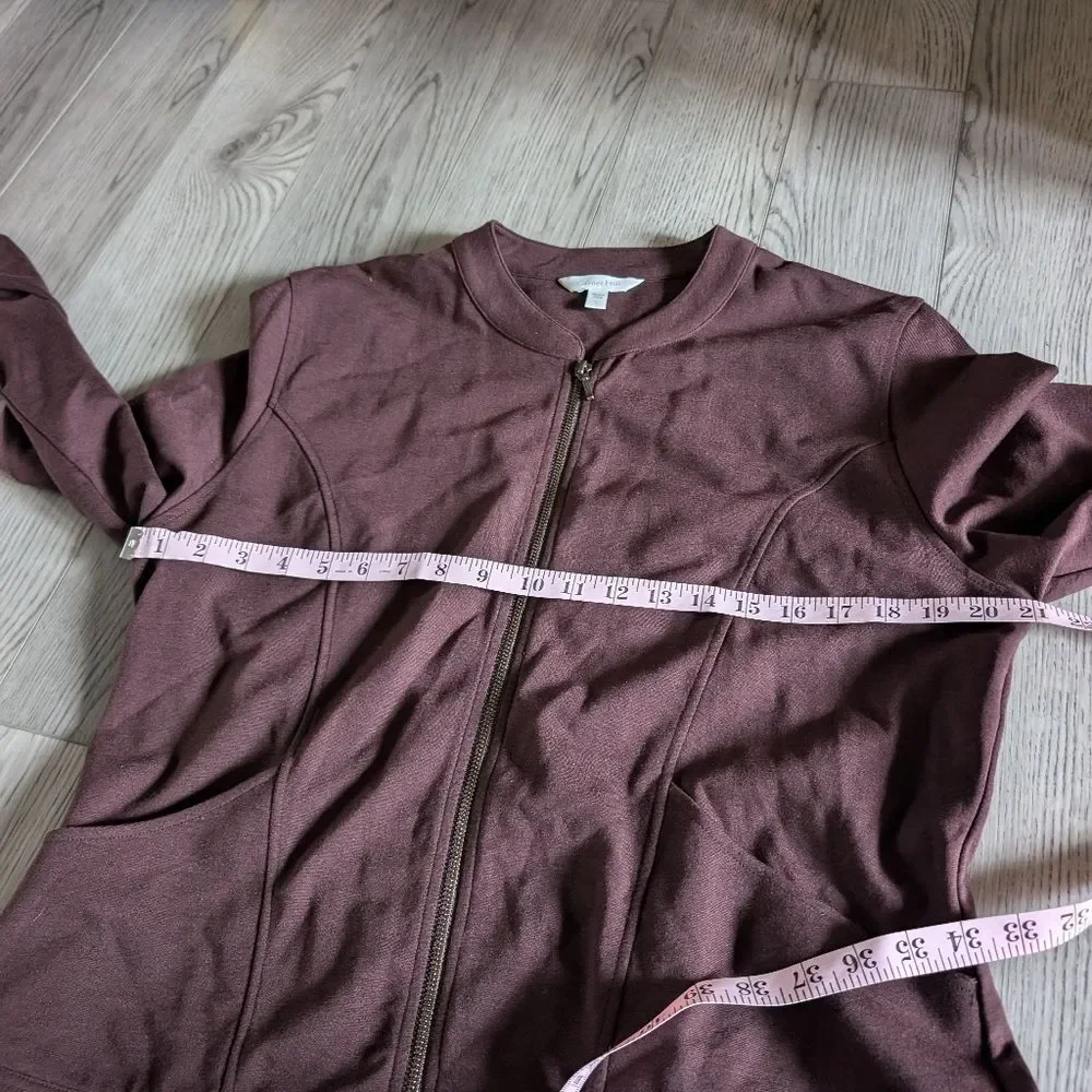 Garnet Hill‎ Eclipse Knit Zip Front Moto Jacket Mandarin Collar Brown Size Large